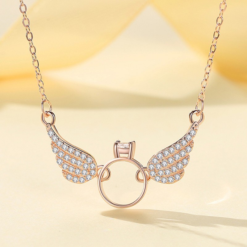 Wind Angel Wing Necklace Niche Design Inlaid with Diamonds